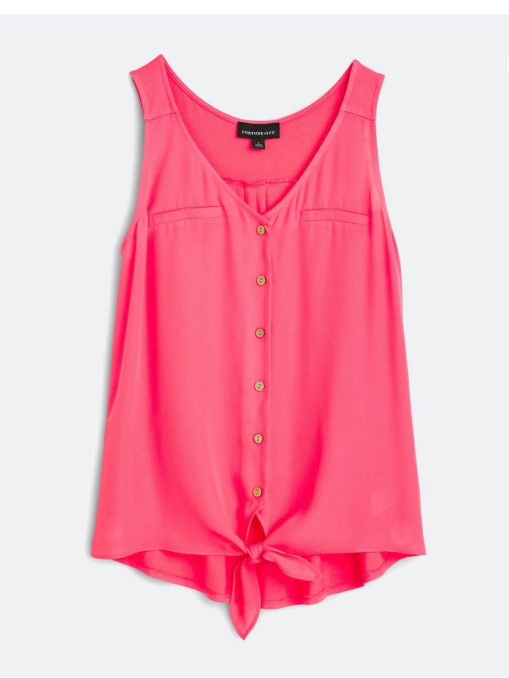 Fortune + Ivy Bendry Mixed Material Tie Front Blouse, Small